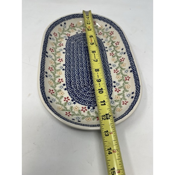 Unikat Hand Stamped Polish Stoneware 12.75" Floral Oval - Picture 7 of 7